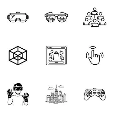 Augmented Reality AR and Virtual Reality VR Icons set. Stock Illustration