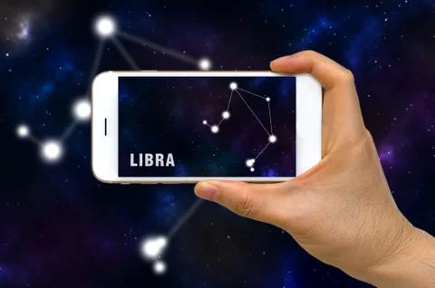 Augmented Reality, AR, of Libra Zodiac Constellation App on Smartphone Scre.. Stock Photos