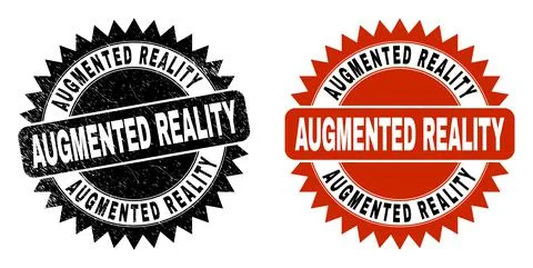 AUGMENTED REALITY Black Rosette Stamp with Grunged Texture 스톡 일러스트