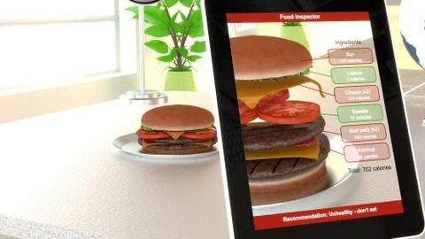 Augmented reality burger food analysis Illustrazione stock