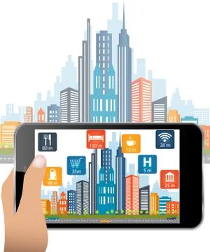 Augmented Reality city mobile application Stock Illustration