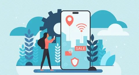 Augmented Reality Cloud Mobile App Vector Stock Illustration