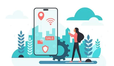 Augmented Reality Cloud Technology Mobile Concept Illustrazione stock