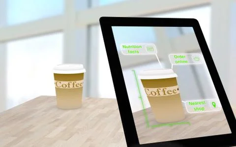 Augmented reality coffee on a table Stock Illustration