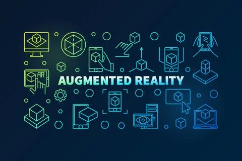 Augmented reality colored banner made with AR line icons Stock Illustration