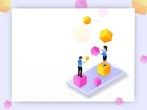 Augmented Reality concept based web template design, isometric smartphone w.. Stock Illustration