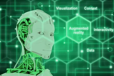 Augmented reality concept with a female robot head Stock-Illustration
