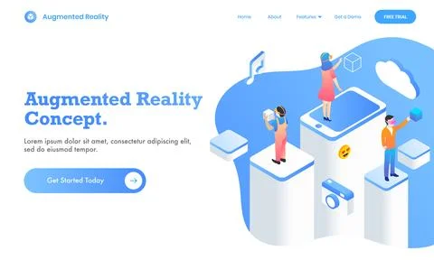 Augmented Reality Concept web page design with user using virtual social me.. Stock Illustration