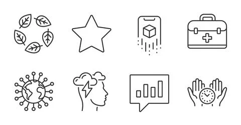 Augmented reality, Coronavirus and Star icons set. Analytical chat, Safe time 스톡 일러스트