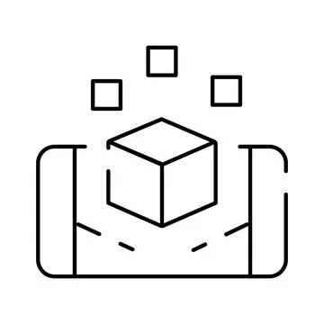 Augmented reality cube appearing above digital device Stock Illustration