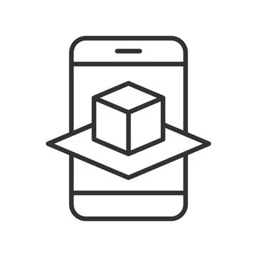 Augmented reality cube smartphone icon in line design. augmented reality cube Stock Illustration