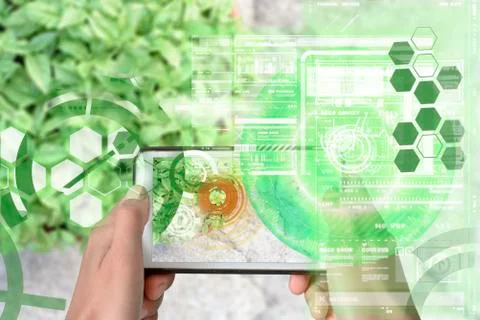 Augmented Reality device using smart technology, mixing virtual and augmentat Stock Photos