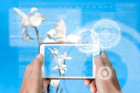 Augmented Reality device using smart technology, mixing virtual and augmentat Stock Photos