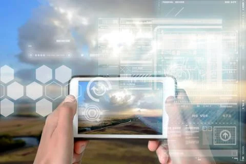 Augmented Reality device using smart technology, mixing virtual and augmentat Stock Photos