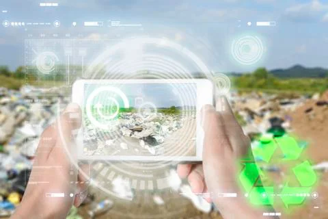 Augmented Reality device using smart technology, mixing virtual and augmentat Stock Photos