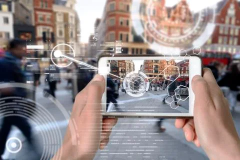 Augmented Reality device using smart technology, mixing virtual and augmentat Stock Photos