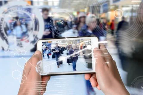 Augmented Reality device using smart technology, mixing virtual and augmentat Stock Photos