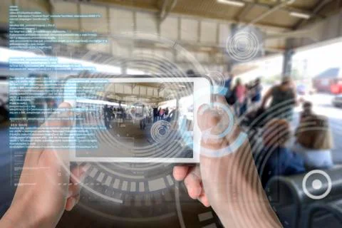 Augmented Reality device using smart technology, mixing virtual and augmentat Stock Photos