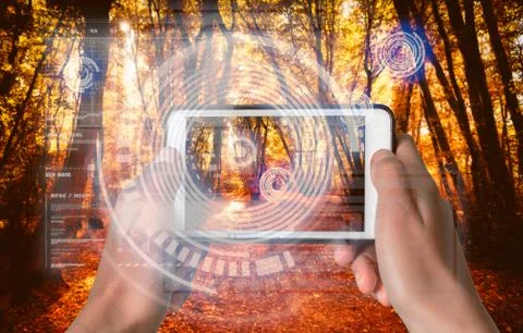 Augmented Reality device using smart technology, mixing virtual and augmentat Stock Photos