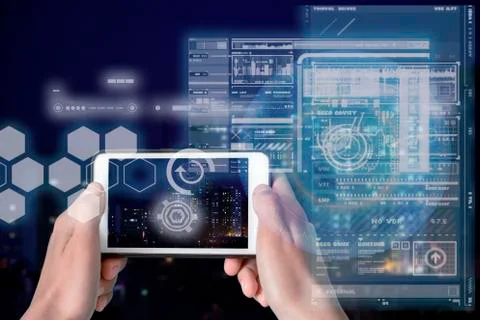 Augmented Reality device using smart technology, mixing virtual and augmentat Stock Photos