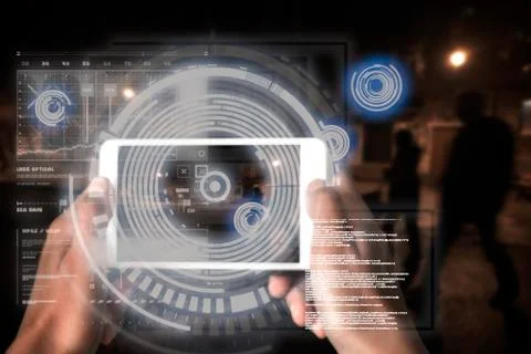 Augmented Reality device using smart technology, mixing virtual and augmentat Stock Photos