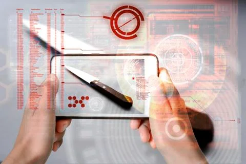 Augmented Reality device using smart technology, mixing virtual and augmentat Stock Photos