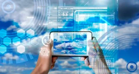 Augmented Reality device using smart technology, mixing virtual and augmentat Stock Photos