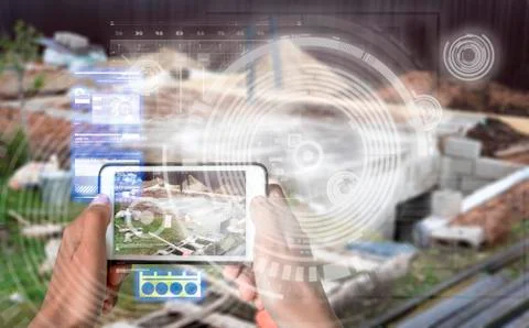 Augmented Reality device using smart technology, mixing virtual and augmentat Stock Photos