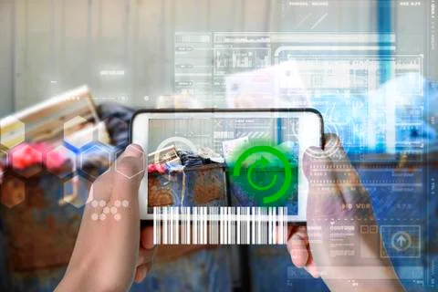 Augmented Reality device using smart technology, mixing virtual and augmentat Stock Photos