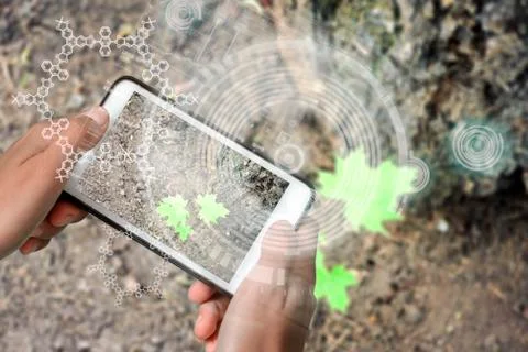 Augmented Reality device using smart technology, mixing virtual and augmentat Stock Photos