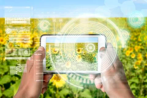 Augmented Reality device using smart technology, mixing virtual and augmentat Stock Photos