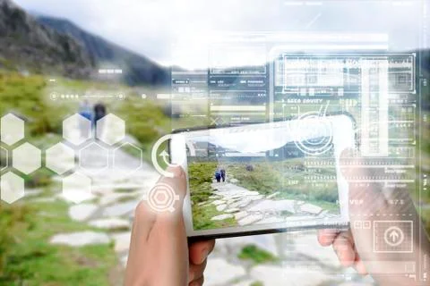 Augmented Reality device using smart technology, mixing virtual and augmentat Stock Photos