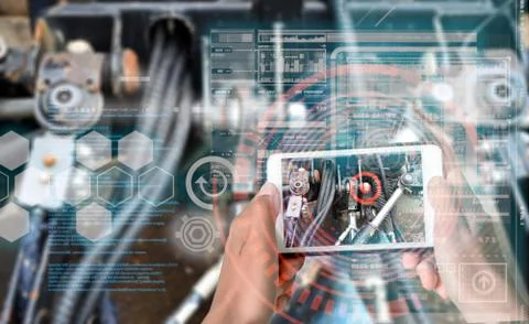 Augmented Reality device using smart technology, mixing virtual and augmentat Stock Photos