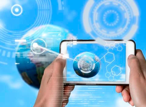 Augmented Reality device using smart technology, mixing virtual and augmentat Stock Photos