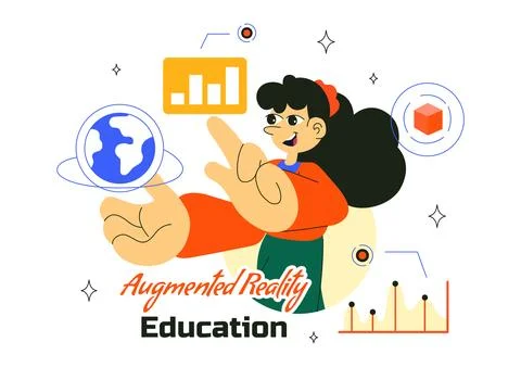 Augmented Reality Education Vector Illustration Featuring AR Modern Technol.. Stock Illustration