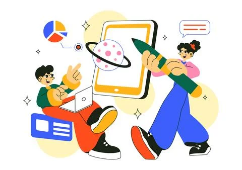 Augmented Reality Education Vector Illustration Featuring AR Modern Technol.. Stock Illustration