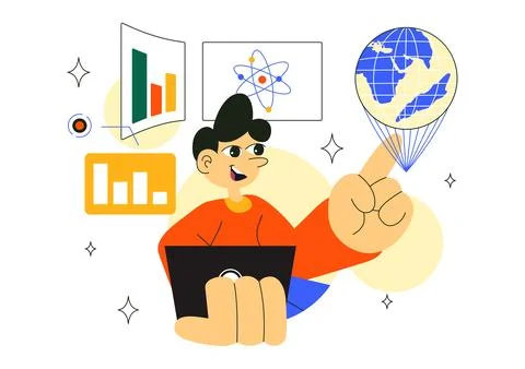 Augmented Reality Education Vector Illustration Featuring AR Modern Technol.. Stock Illustration