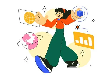 Augmented Reality Education Vector Illustration Featuring AR Modern Technol.. Stock Illustration