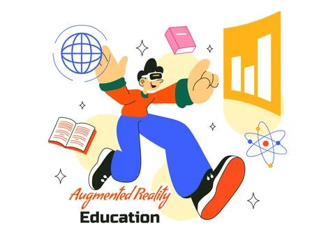 Augmented Reality Education Vector Illustration Featuring AR Modern Technol.. Stock Illustration