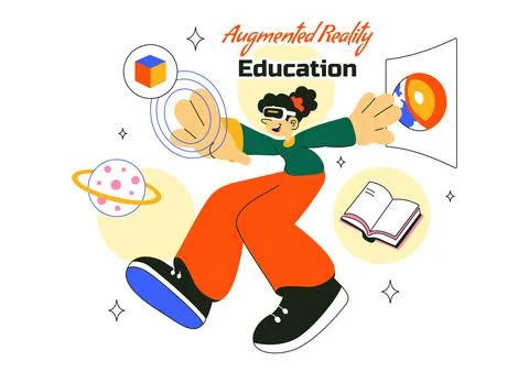 Augmented Reality Education Vector Illustration Featuring AR Modern Technol.. Stock Illustration