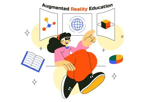 Augmented Reality Education Vector Illustration Featuring AR Modern Technol.. Stock Illustration