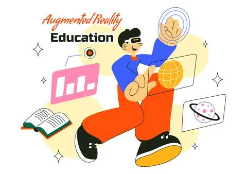 Augmented Reality Education Vector Illustration Featuring AR Modern Technol.. 스톡 일러스트