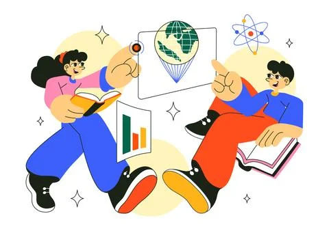 Augmented Reality Education Vector Illustration Featuring AR Modern Technol.. Stock Illustration