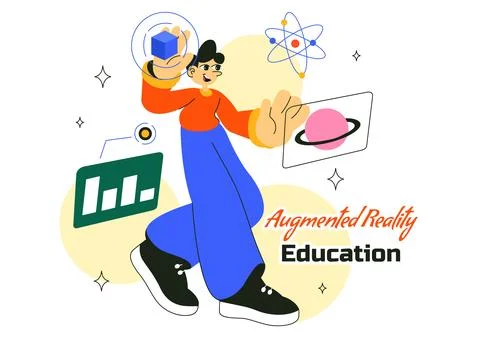 Augmented Reality Education Vector Illustration Featuring AR Modern Technol.. Stock Illustration