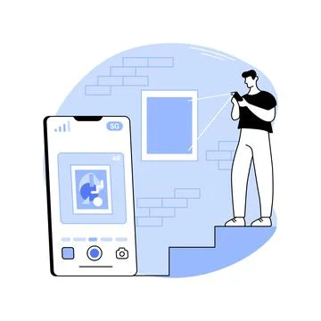 Augmented reality experience with 5G isolated cartoon vector illustrations. Stock Illustration