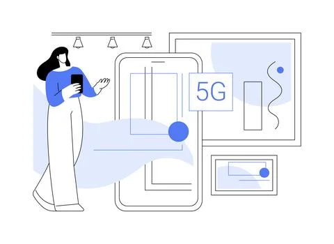 Augmented reality experience with 5G isolated cartoon vector illustrations. Stock Illustration