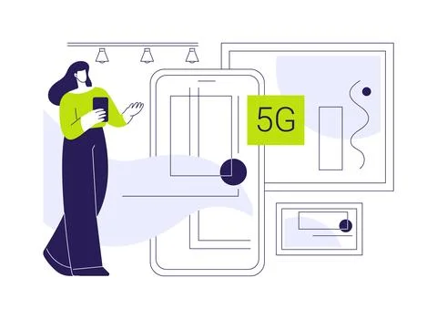 Augmented reality experience with 5G isolated cartoon vector illustrations. Stock Illustration