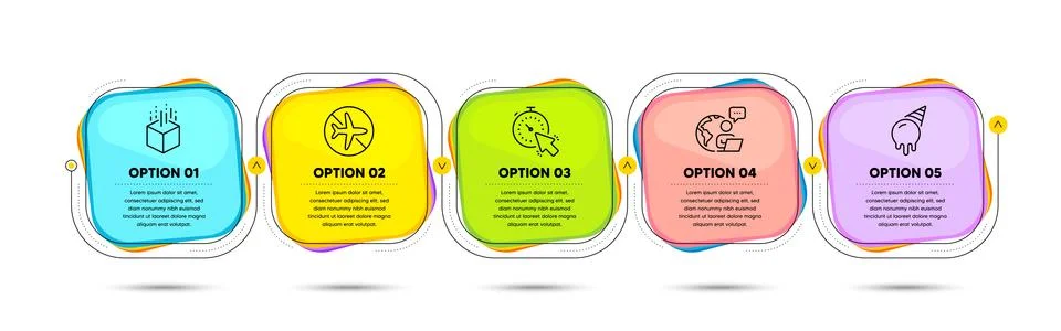 Augmented reality, Flight mode and Ice cream icons set. Timer sign. Vector Stock Illustration