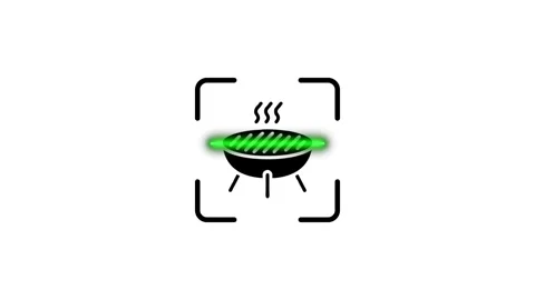 Augmented reality focus on BBQ grill, AI scanner identifies food preparatio.. Stock Footage 346498803