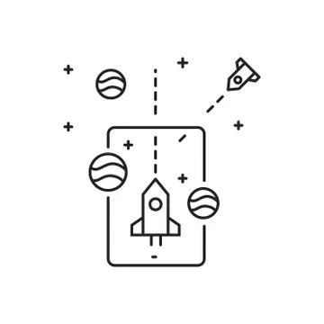 Augmented reality in game black line icon. Space projection in a tablet. Pict Stock Illustration